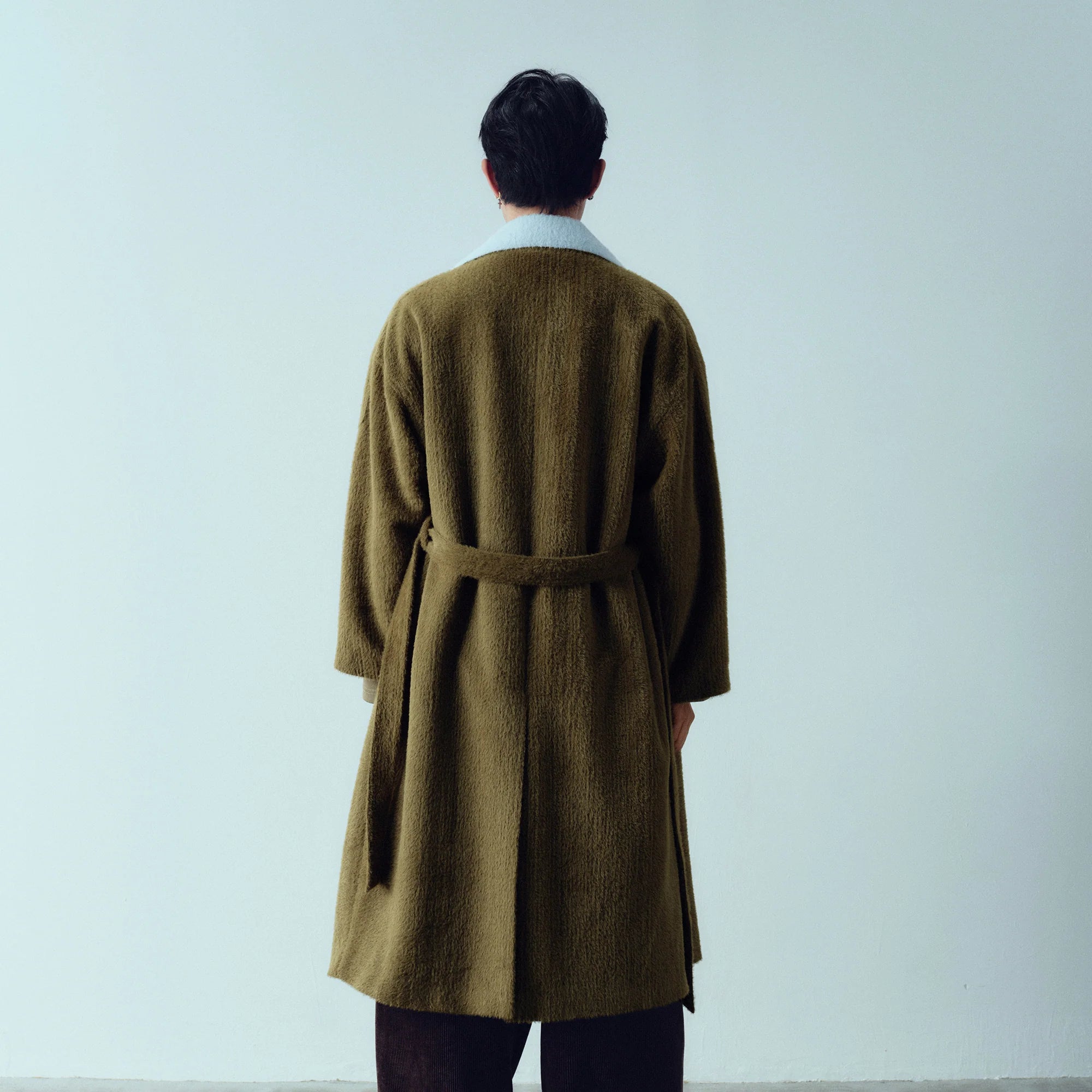 KADAKADA Double-Breasted Contrast Fuzzy Collar Overcoat