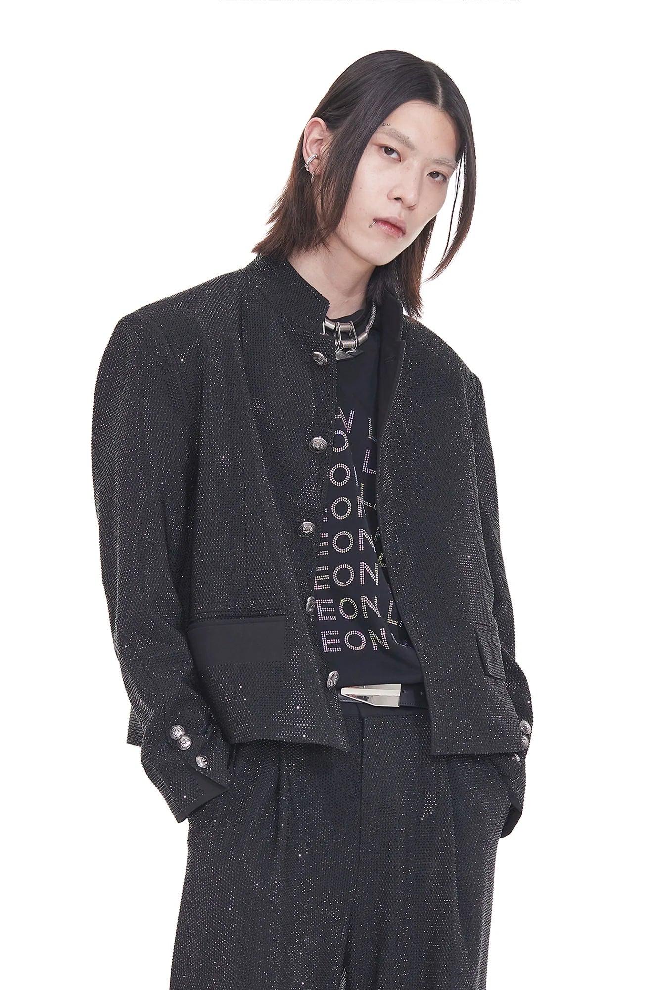 FACEONLAB Diamond LOGO Back Mandarin Collar Jacket