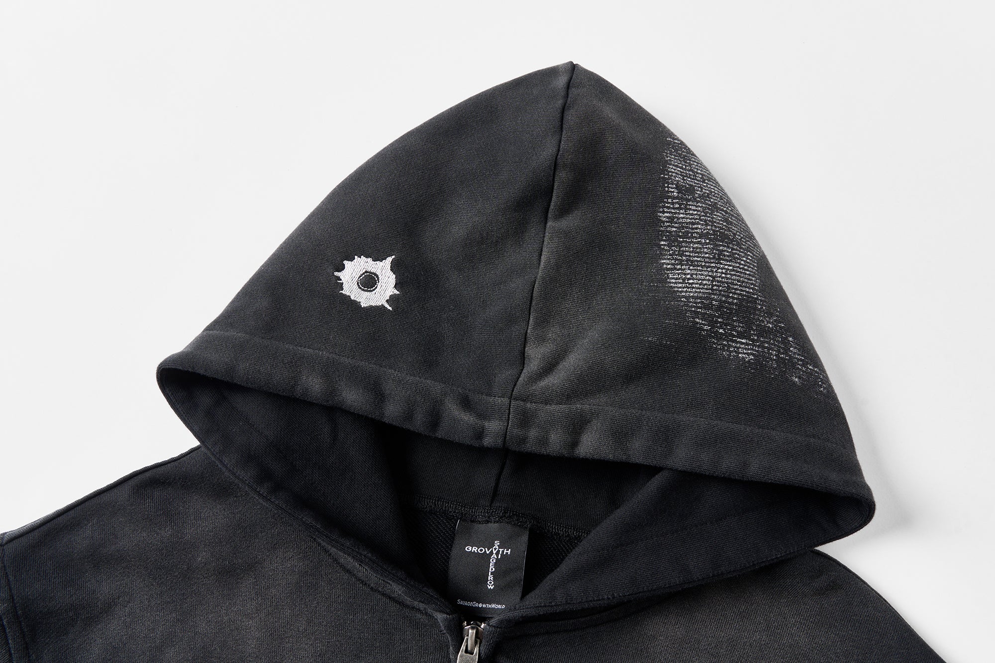 SAVAGEGROWTHWORLD Bullet Hole Graphic Washed Zip-Up Hoodie