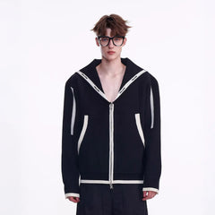 TIWILLTANG Contrast-Trim Sailor-Collar Jacket