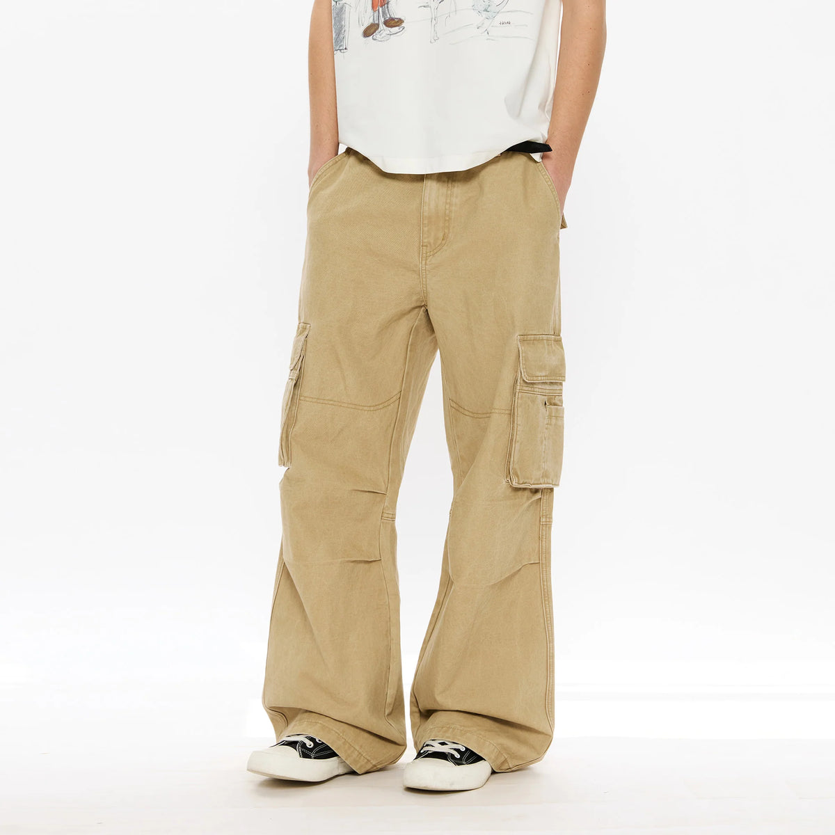 KREATE Washed Pleated Cargo Pants