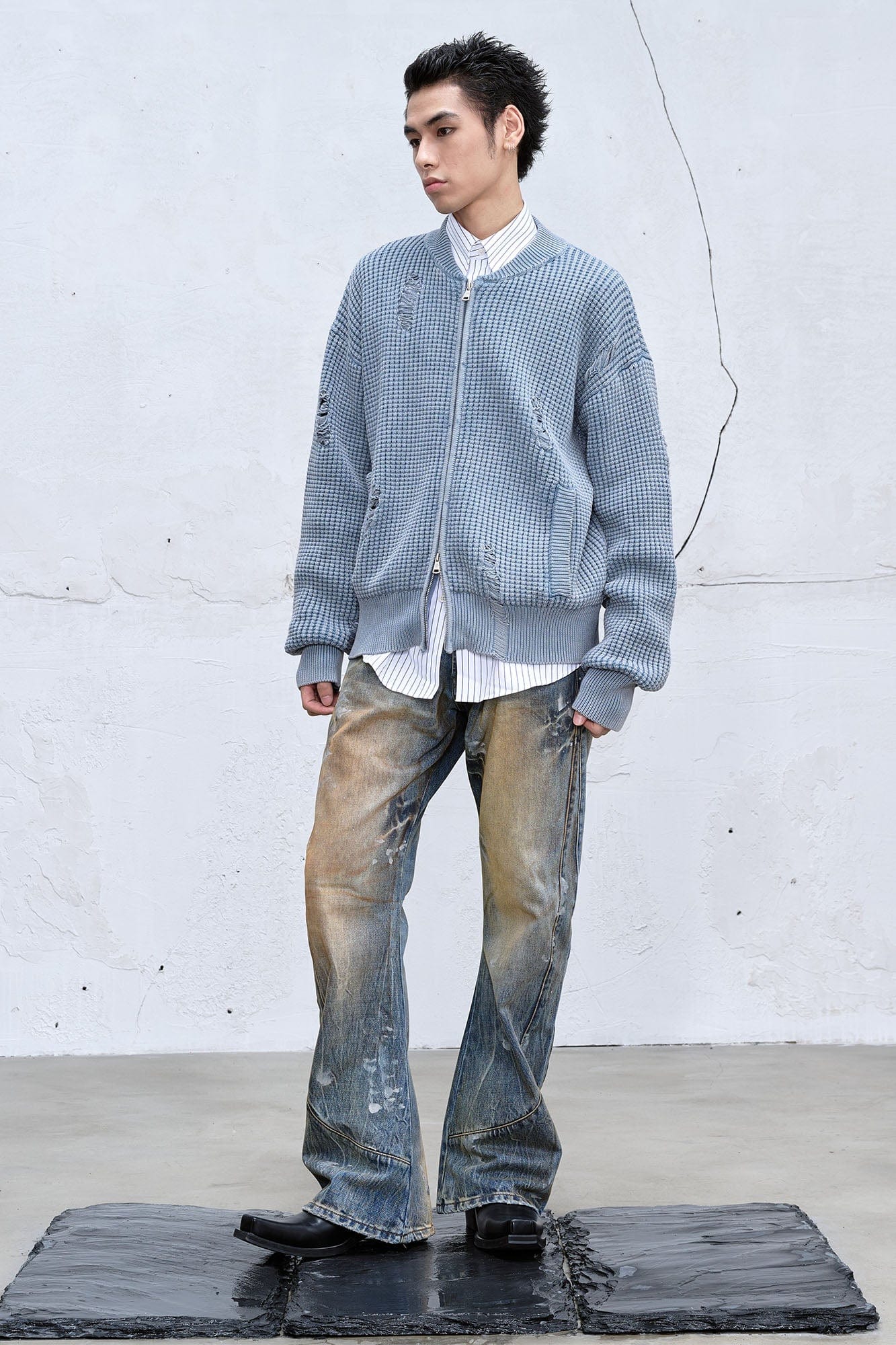 CATSSTAC Dirty Fit Distressed Curved Spliced Jeans