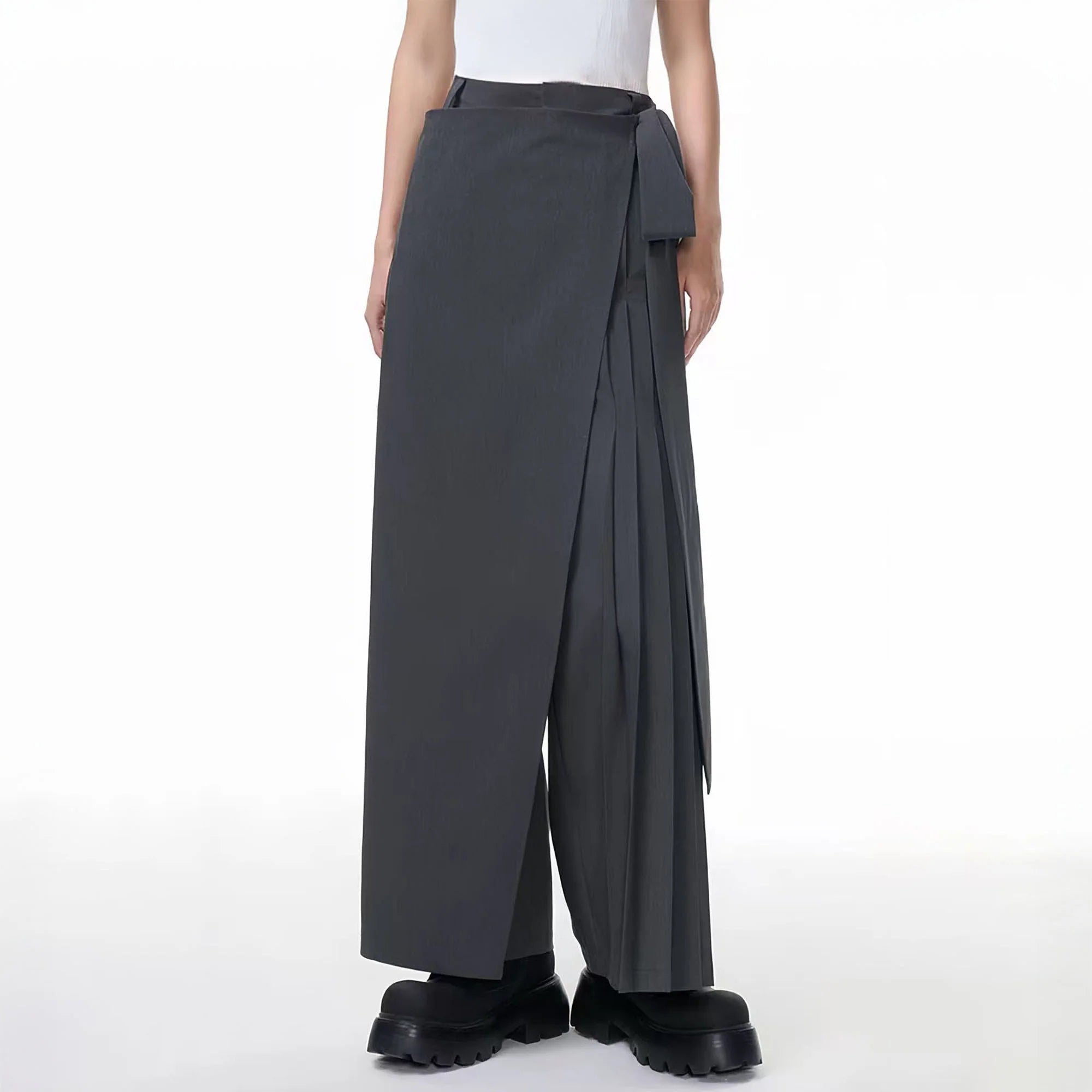 TUIMU Asymmetrical Wrap Pleated Wide-Leg Trousers