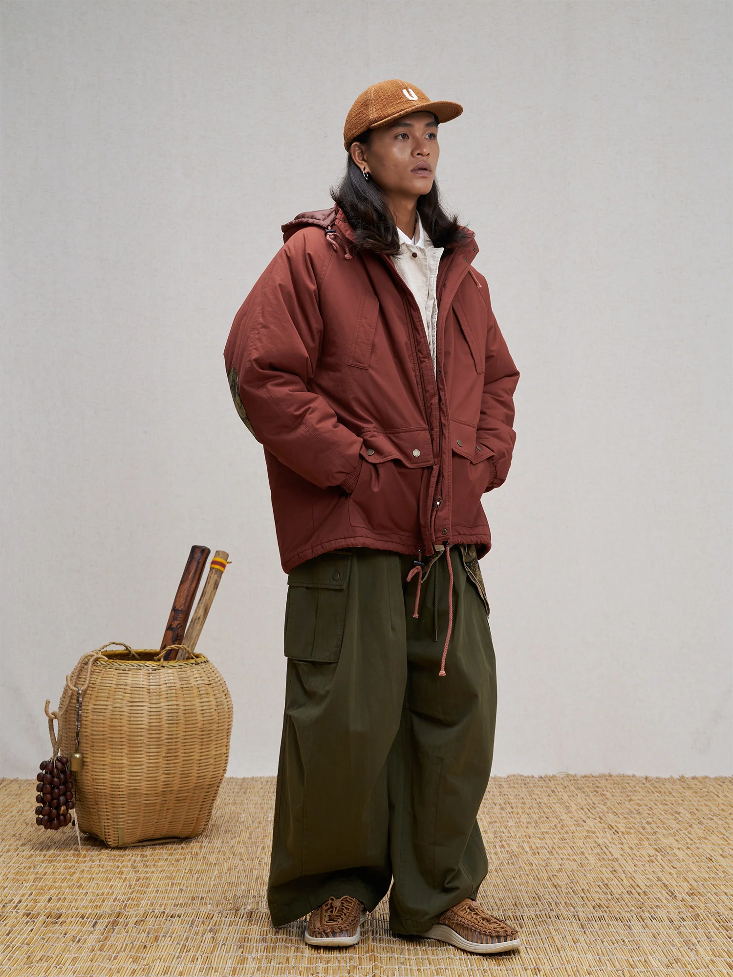 UNLIMITED MOTE Patchwork-Elbow Padded Utility Parka
