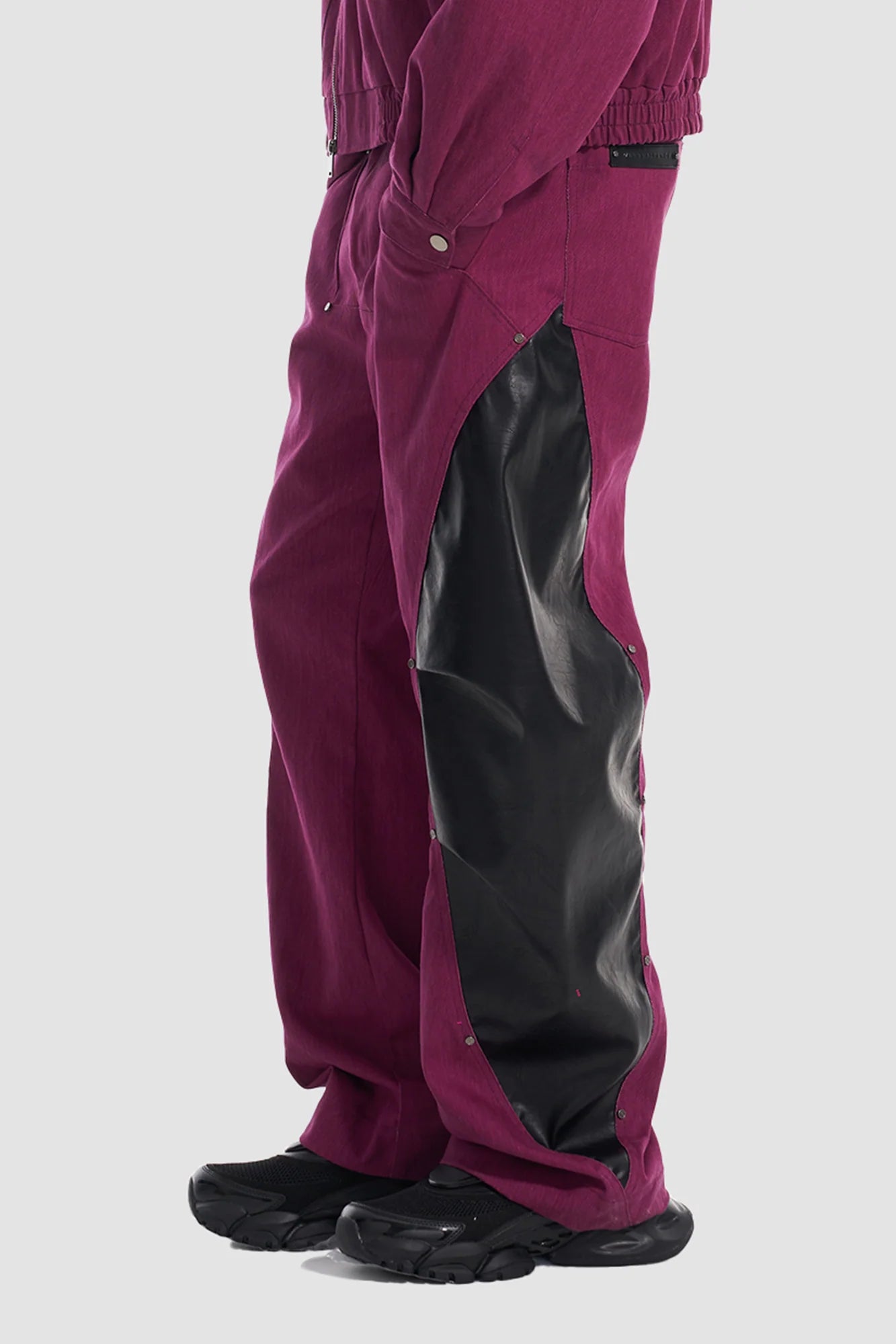 VANN VALRENCE Faux Leather-Paneled Barrel Jeans