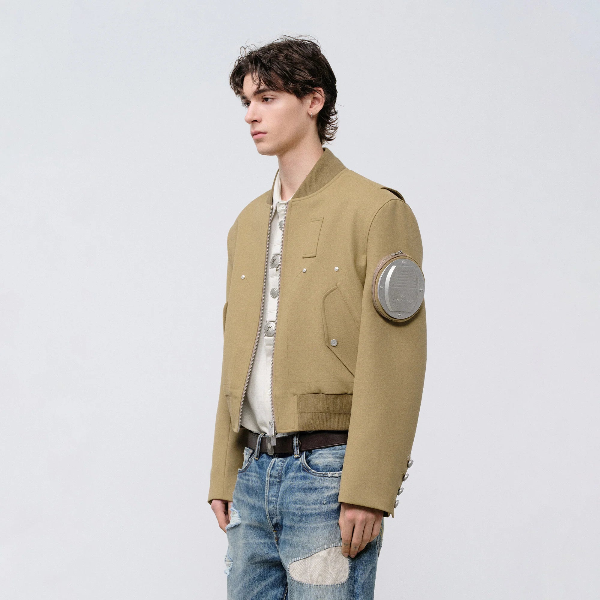 FACEONLAB Arm-Patched Bomber Jacket Khaki