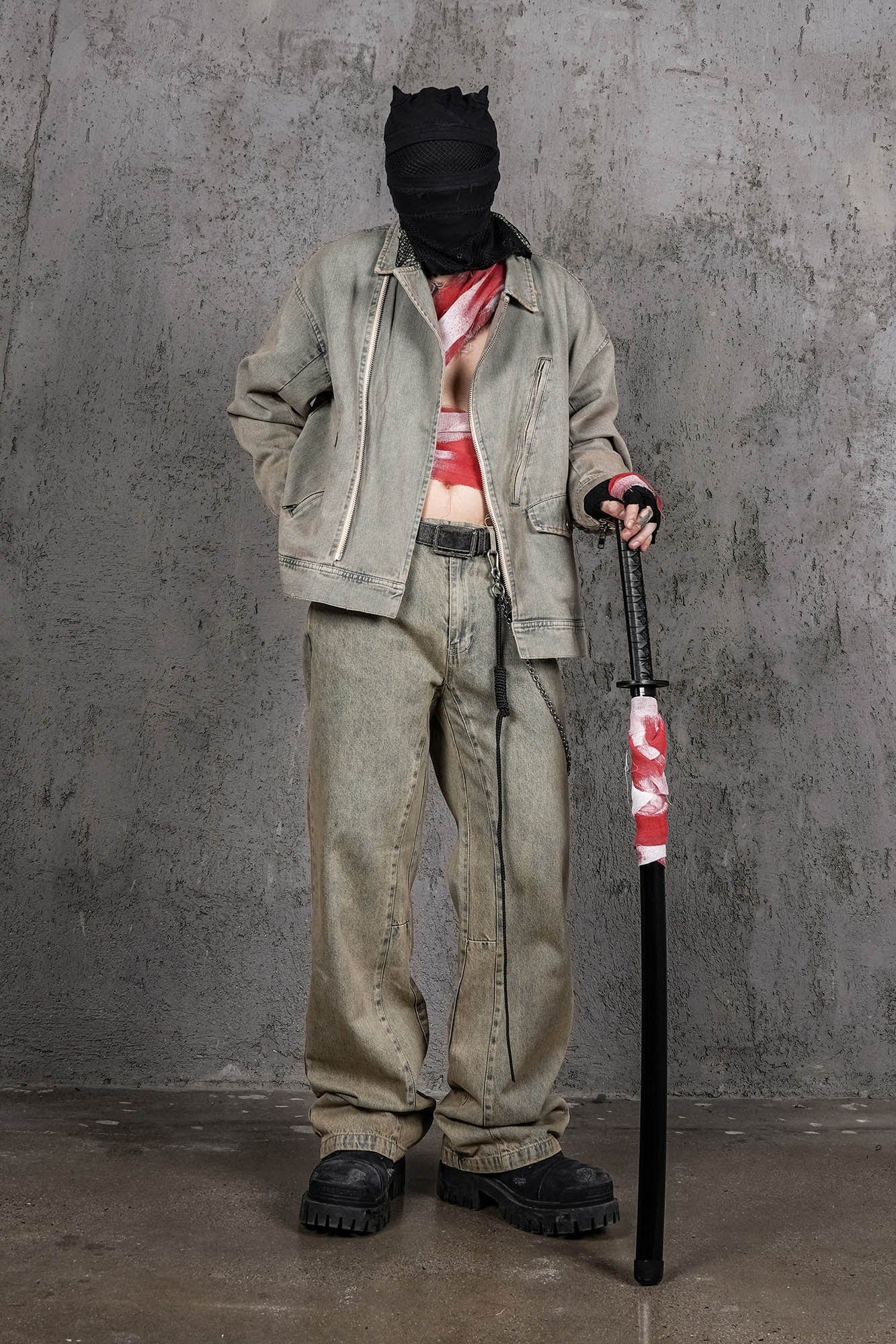 UNDERWATER Acid Wash Zipper Biker Jacket