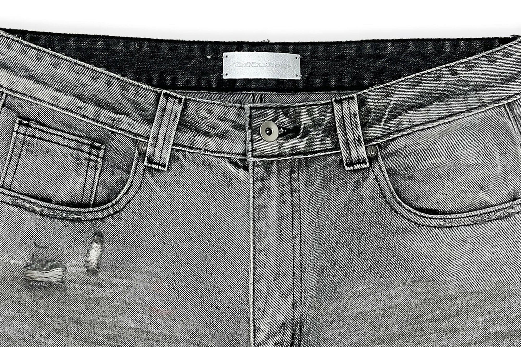 TECNINEGROUP Distressed Ash-Washed Flared Jeans