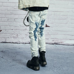 VENTUREK Distressed Washed Zippered Studded Slim Jeans