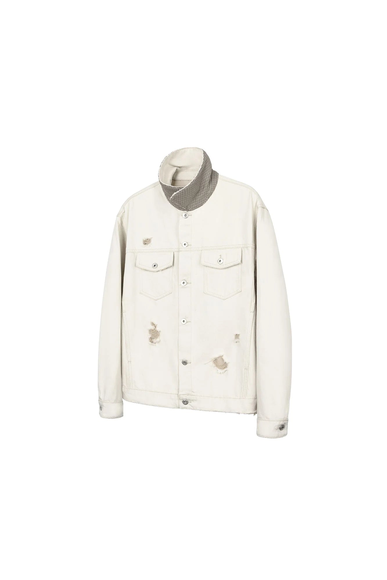 OKAYTHXBYE Distressed Houndstooth-Lined Frayed Jacket