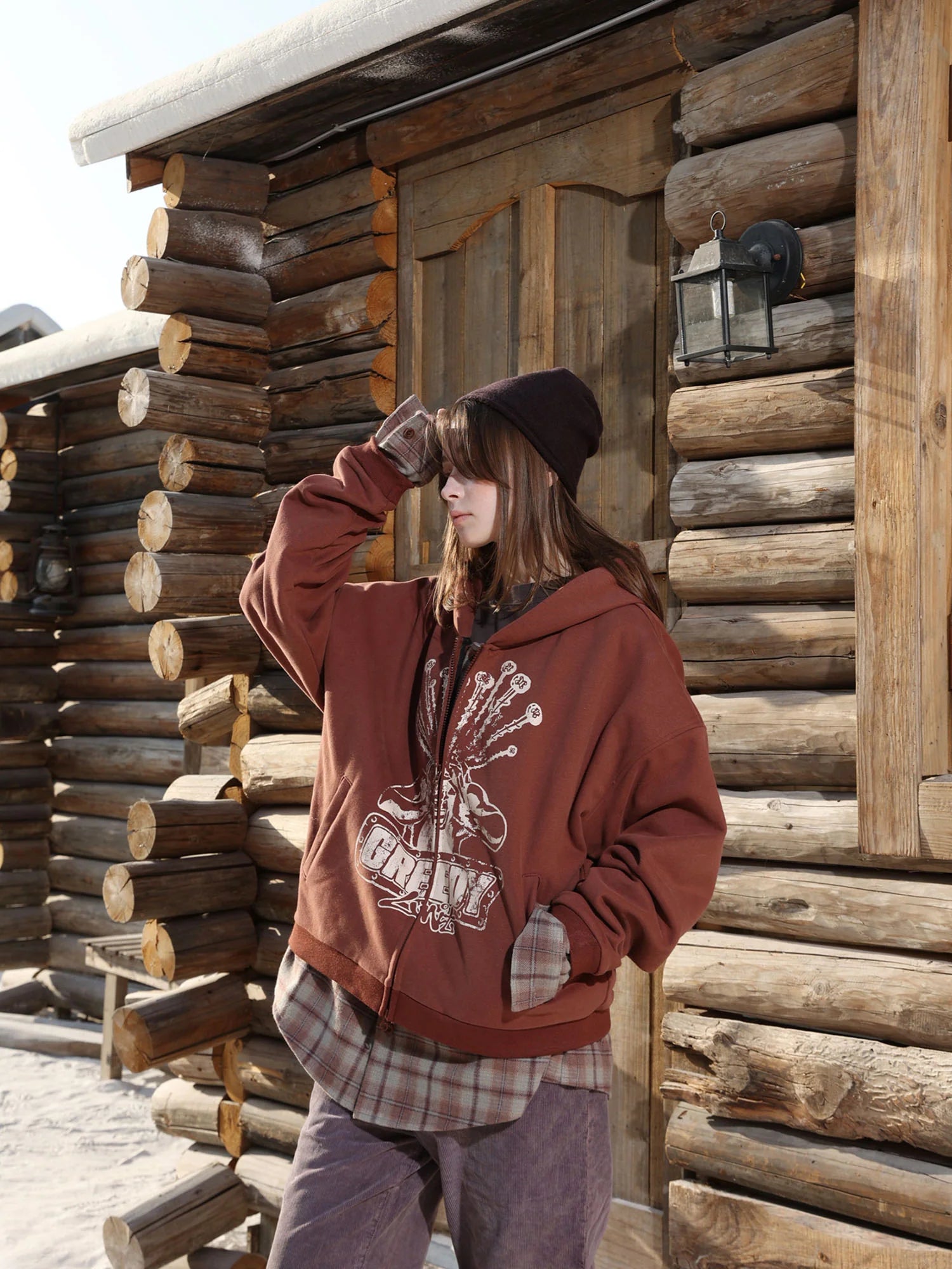 ERROR CODE ROBOT Plaid Faux-Layered Hooded Jacket