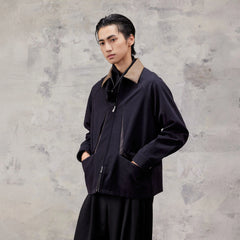 ALVNG AR ANTS Contrast Faux-Leather Collar Jacket