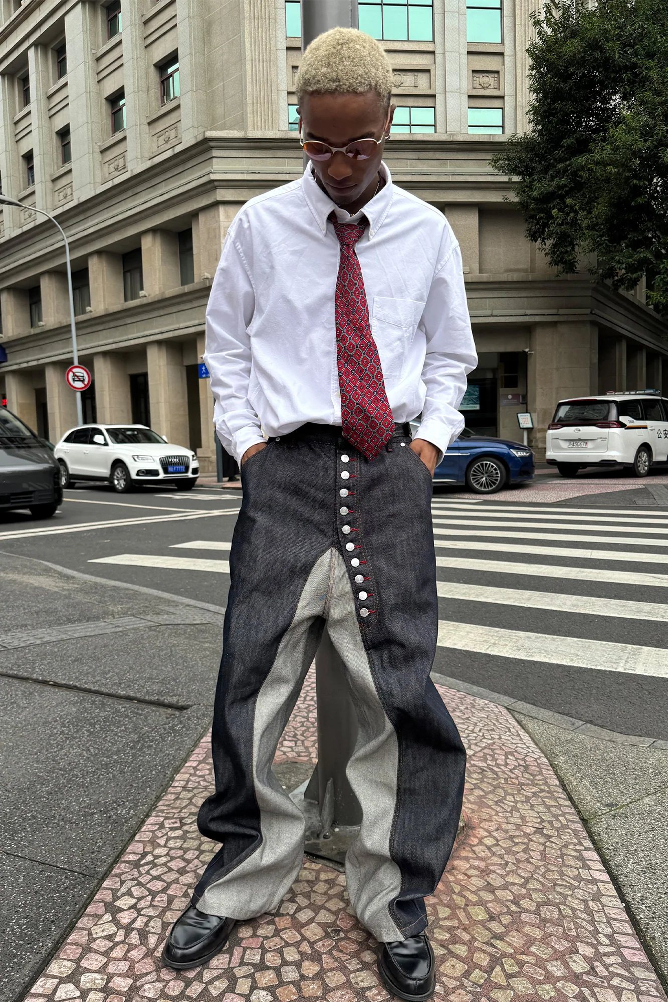 STEEPC Inverted Panel Snap-Fly Raw Jeans