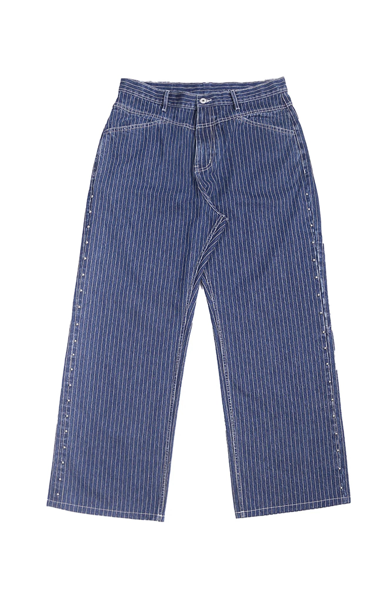 TRECLUB Studded Seam Striped Jeans