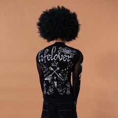 CLP Full-Print Graffiti Mesh Long-Sleeve Tee