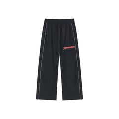 SAVAGEGROWTHWORLD Embroidered Logo Piped Straight-Leg Pants