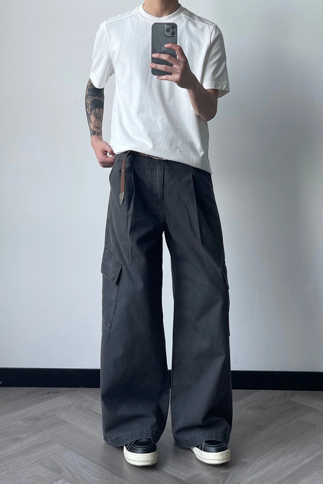 OKAYTHXBYE Pleated Utility Baggy Cargo Pants