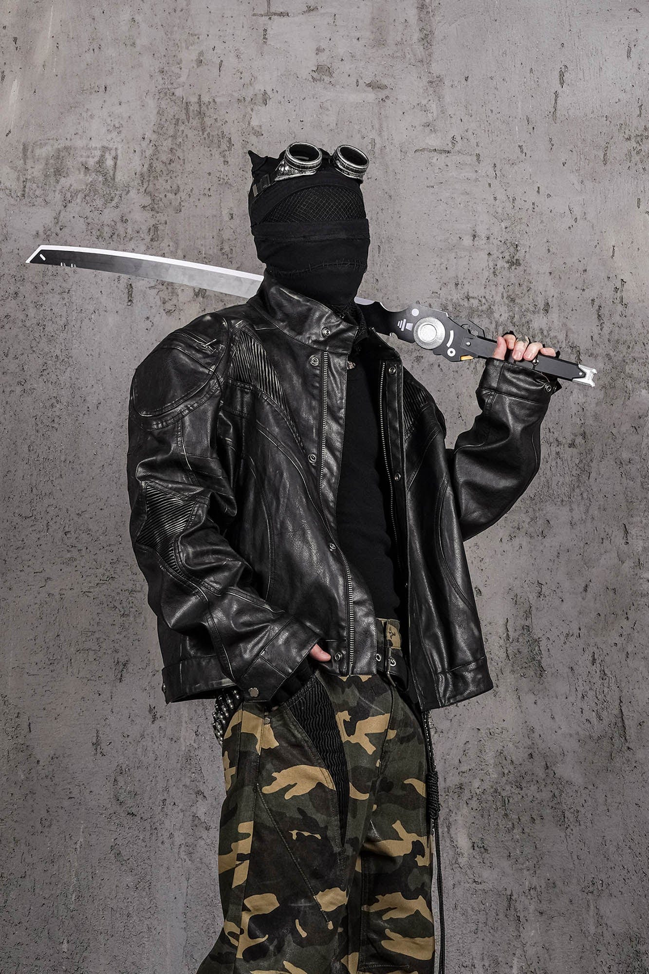 UNDERWATER Distressed Midnight Fang Faux Leather Biker Jacket