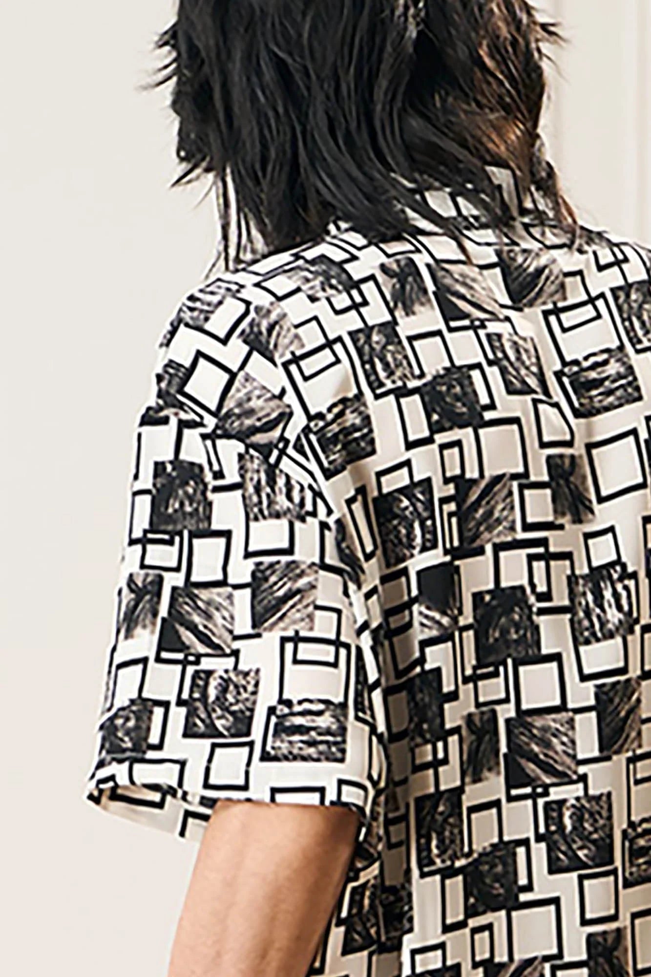 EPIC POETRY Monochrome Collage Grid Cuban Half Shirt