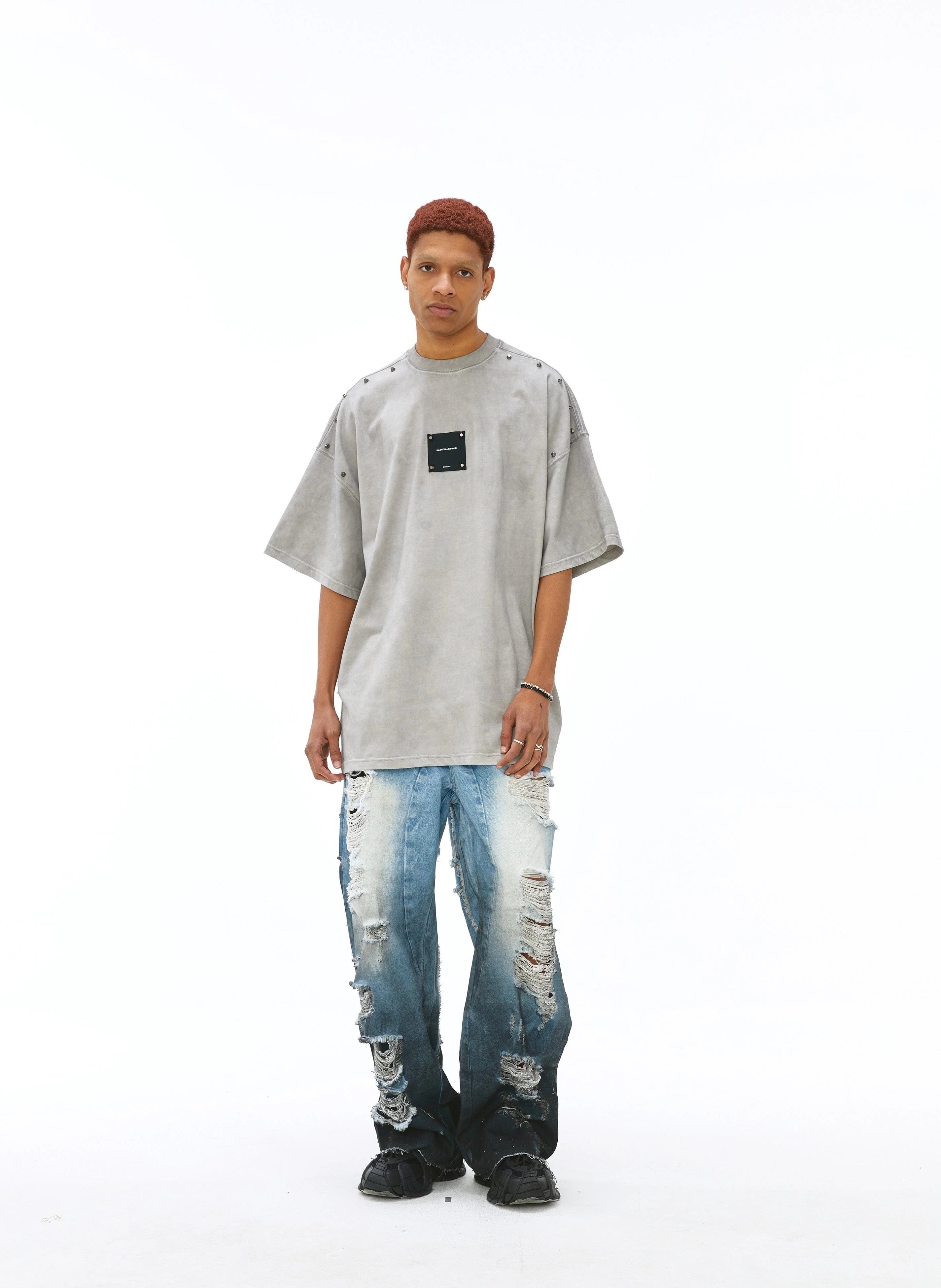 VANN VALRENCE Washed Studded Box Patch T-Shirt