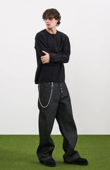 PMW Drop-Shoulder Waffle Henley Sweater