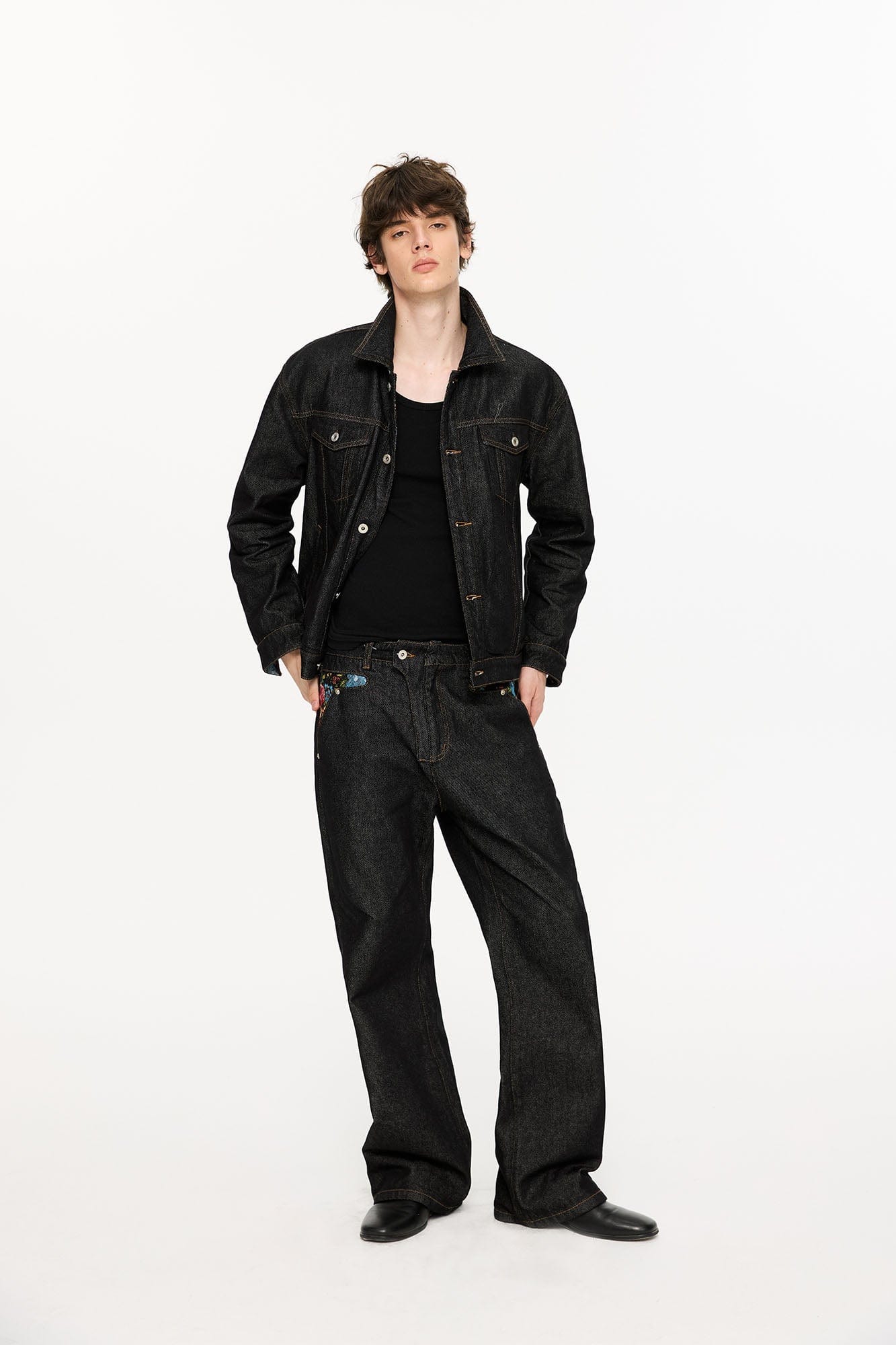 KREATE Floral Lined Stitched Denim Jacket