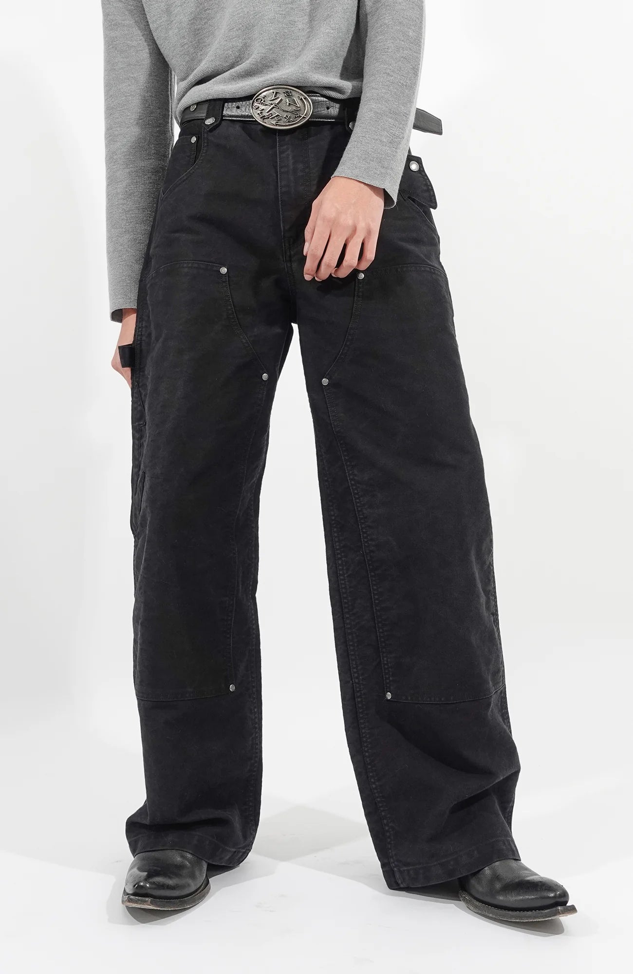 IN EXISTENCE Leather Splice Double-Knee Carpenter Pants