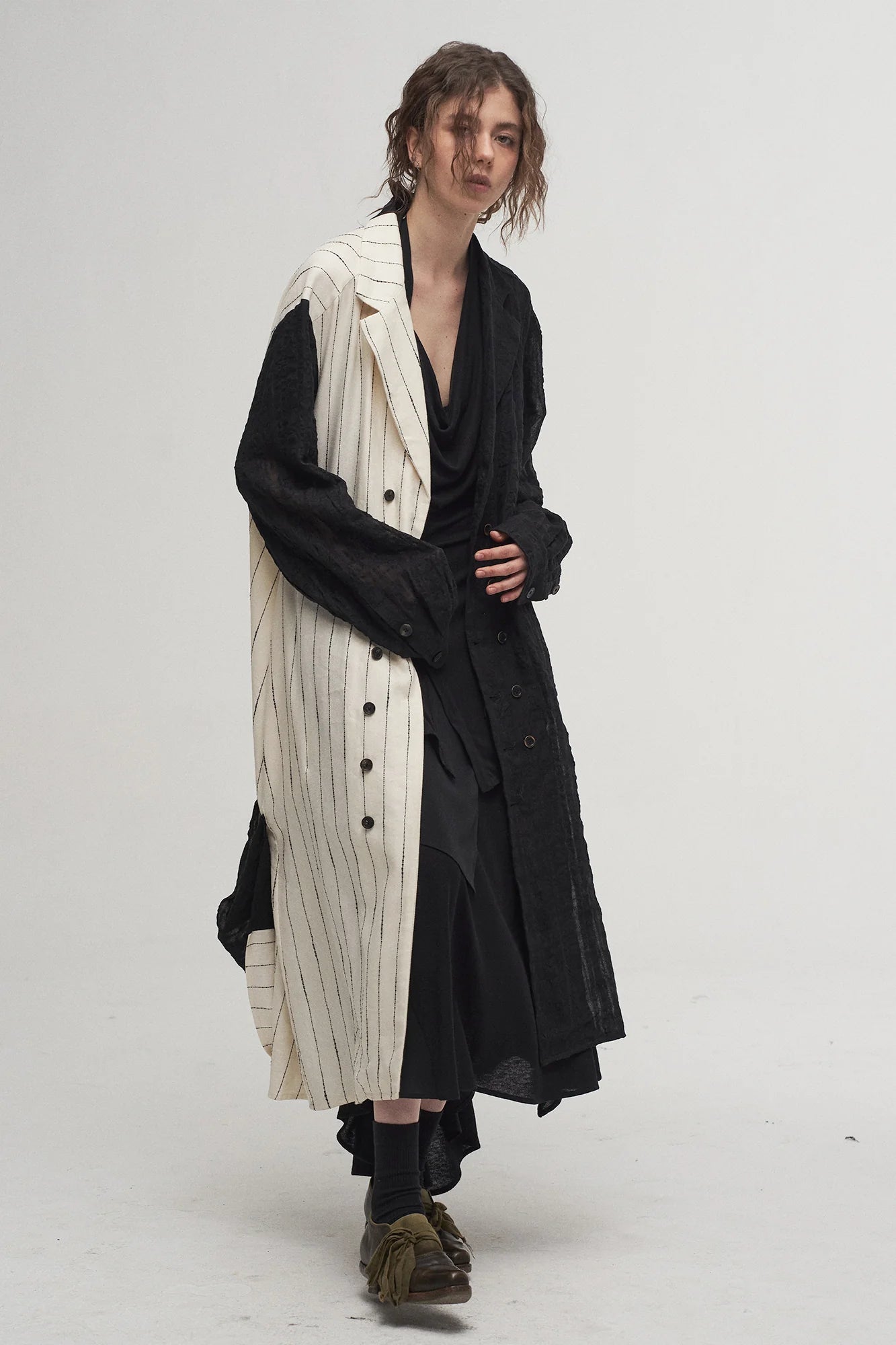 ILNya Nieternite Nifutur Contrast Spliced Striped Sheer Coat
