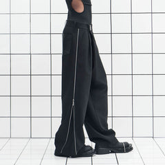 455EMBLE Side-Zip Asymmetrical PU-Pocket Pants