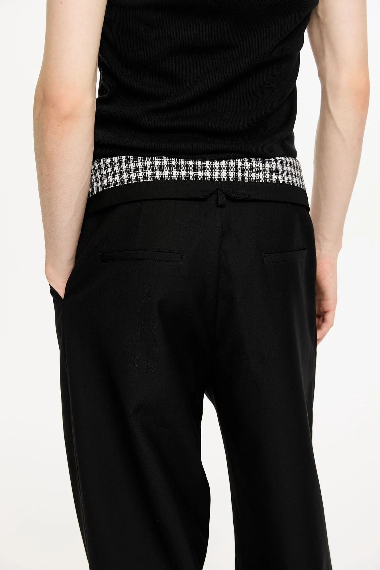 KREATE Folded Check Waistband Pleated Trousers
