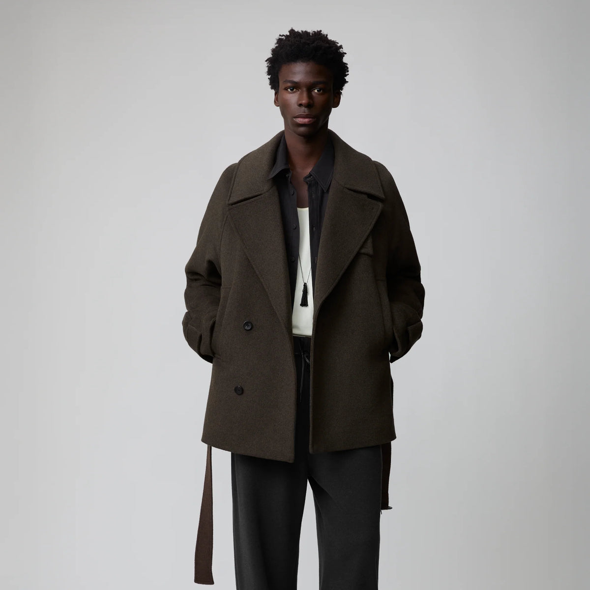 OPICLOTH Double-Breasted Belted Wool-Blend Coat