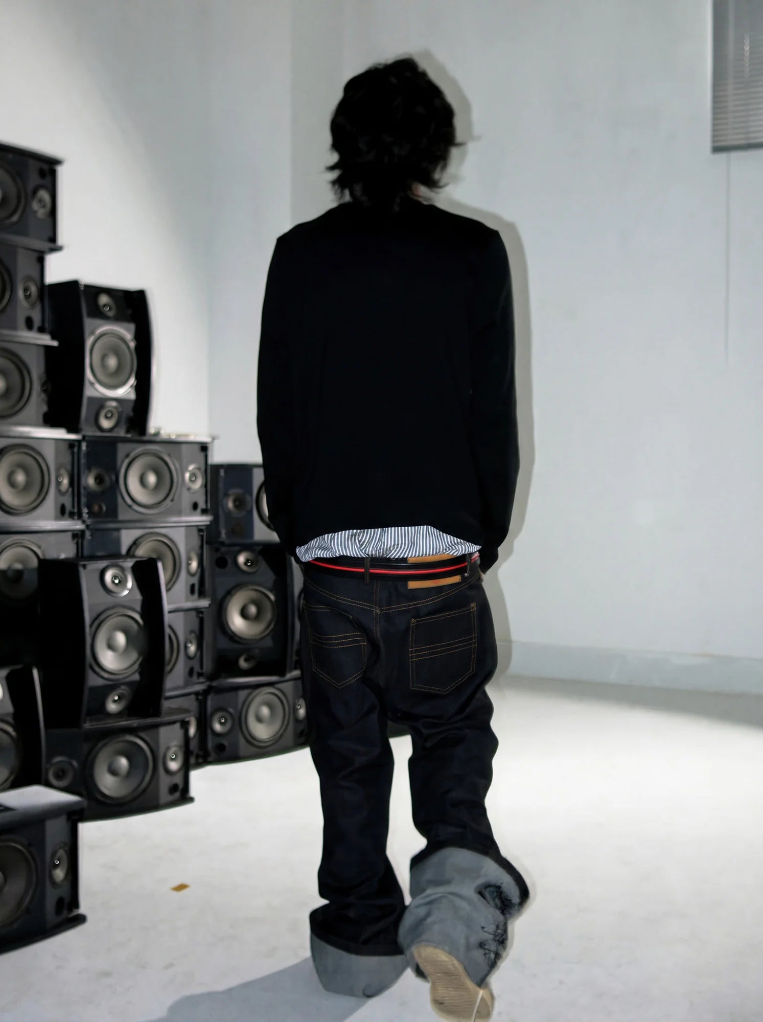 PCCVISION Baroque Embroidered Raw Denim Stacked Jeans
