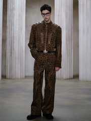 FACEONLAB Leopard Paneled Straight-Leg Pants