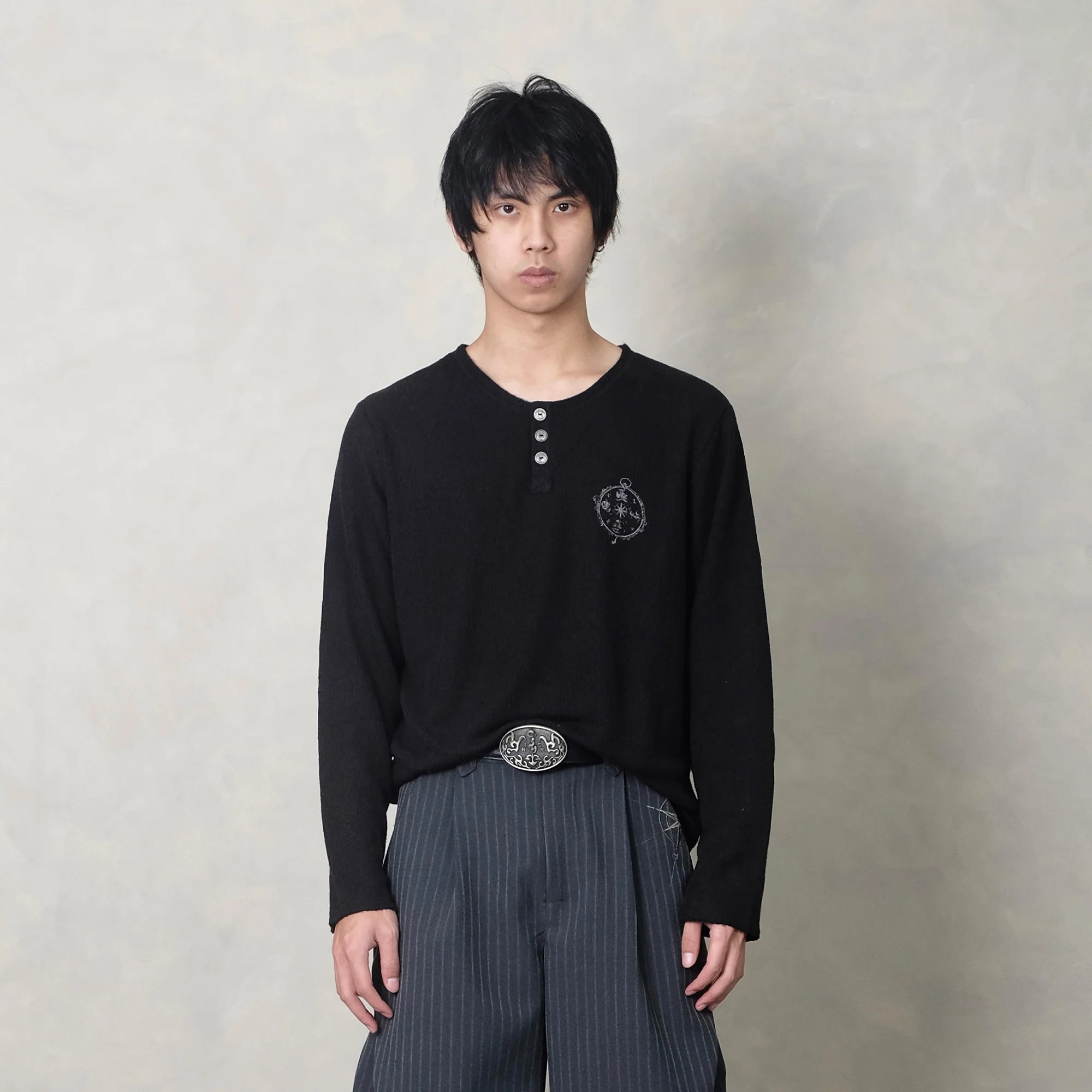 IN EXISTENCE Raw Hem Henley Long-Sleeve Tee