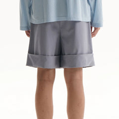 ORAL UTOPIA Essential Pleated Acetate Cuffed Shorts