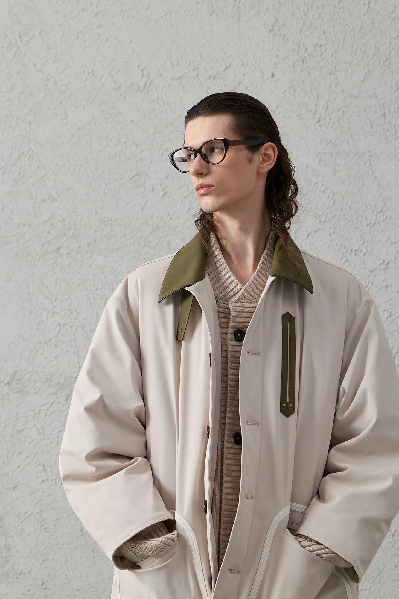 ORGANIC EMOTION Contrast PU Midi Down Coat