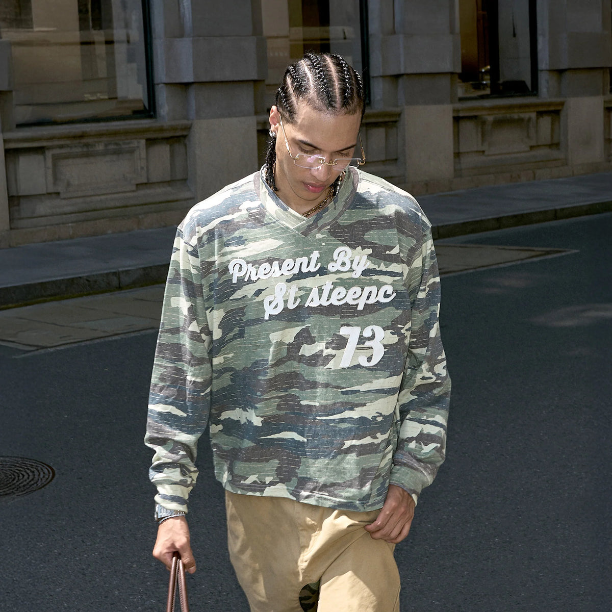 STEEPC No.73 Patch Washed Camo Long-Sleeve Tee