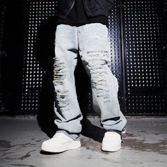 BLACK8MOB Ripped Splatter Straight-Leg Jeans