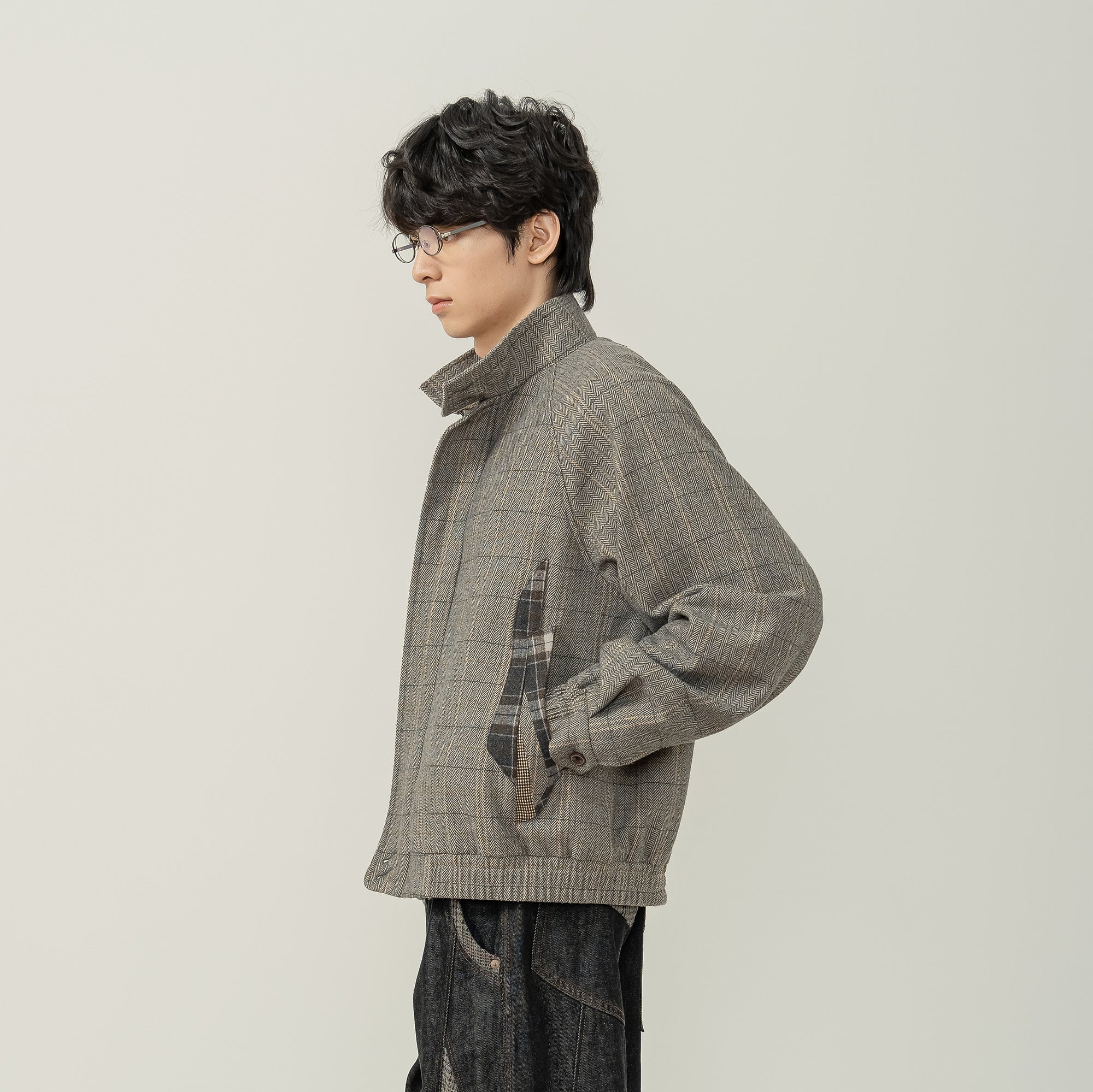MOITIEDEPETALE Plaid Panels Wool-Blend Jacket