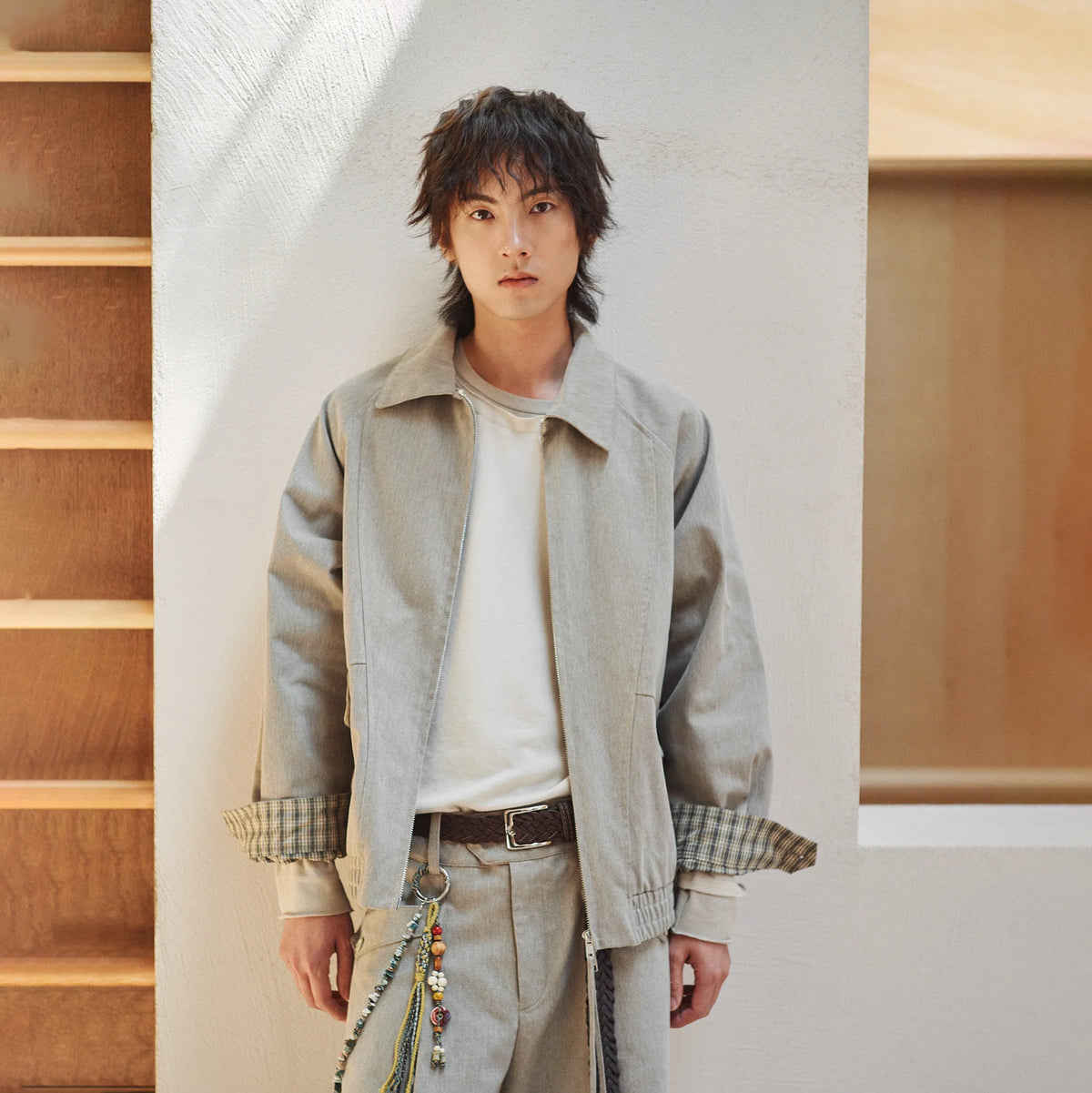 GONGHE REPUB Modern Check-Cuff Paneled Jacket
