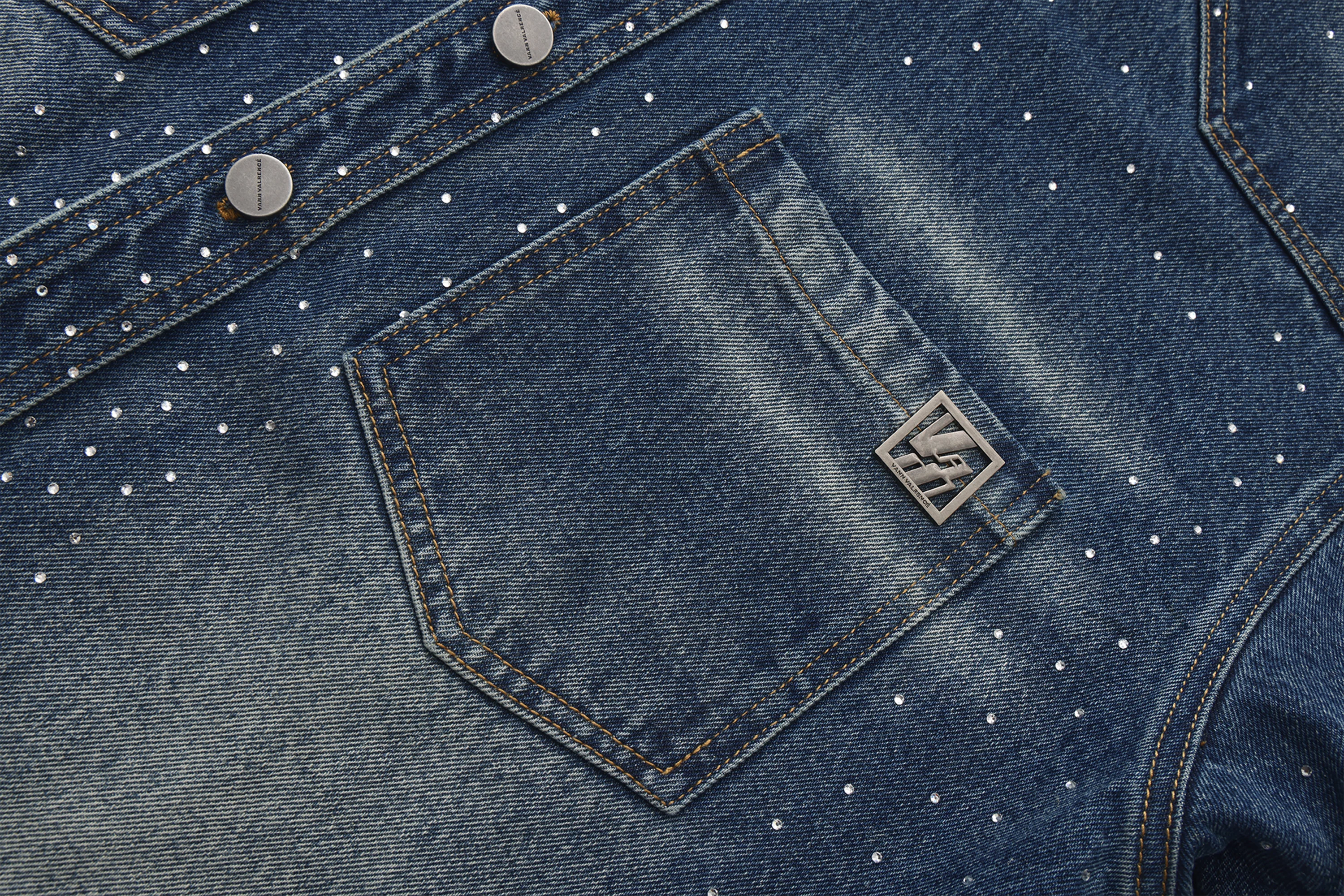 VANN VALRENCE Washed Diamond Denim Shirt Jacket