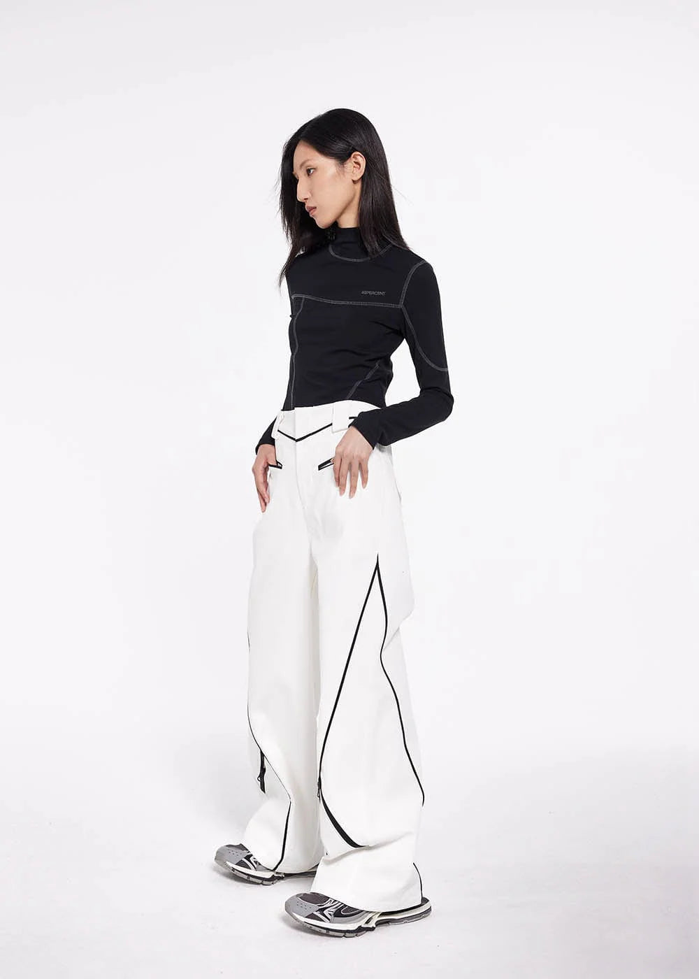 49PERCENT Paneled Zipper Wide-Leg Pants