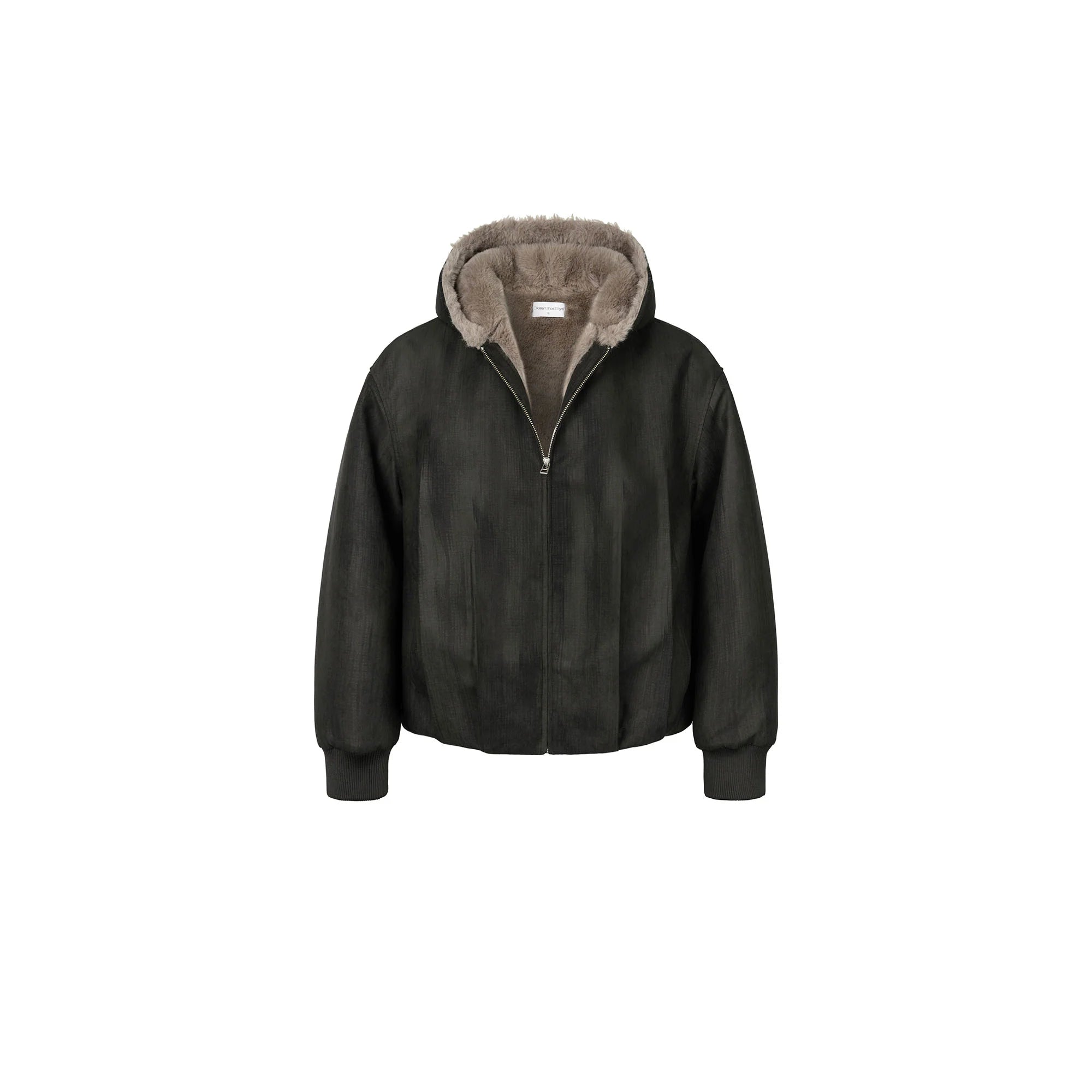 OKAYTHXBYE Faux Mink Lined Hooded Bomber Jacket