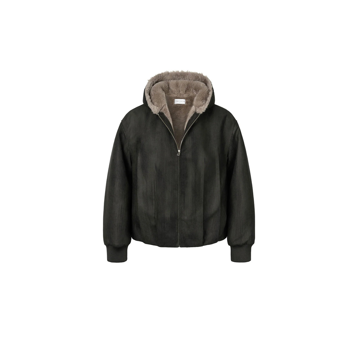 OKAYTHXBYE Faux Mink Lined Hooded Bomber Jacket