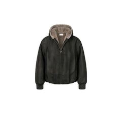OKAYTHXBYE Faux Mink Lined Hooded Bomber Jacket