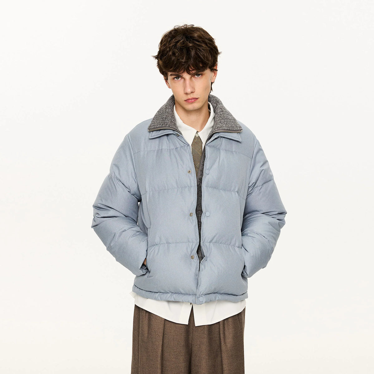 KREATE Faux Layered Cable Knit Puffer Jacket