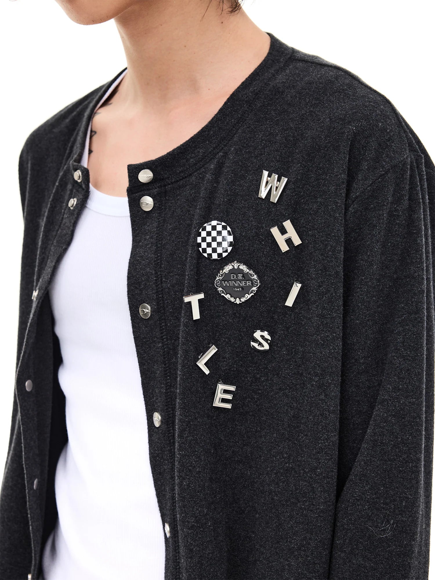 WHISTLEHUNTER Monogram Pin Wool-Blend Snap Cardigan