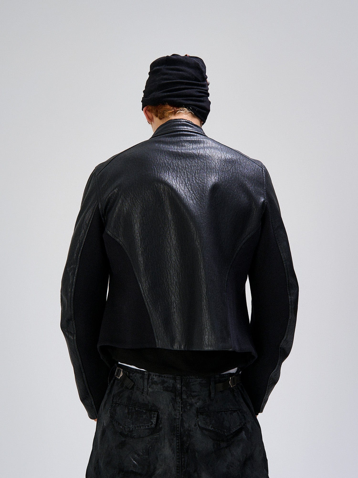 FLYERRER Structured Panel Faux Leather Biker Jacket