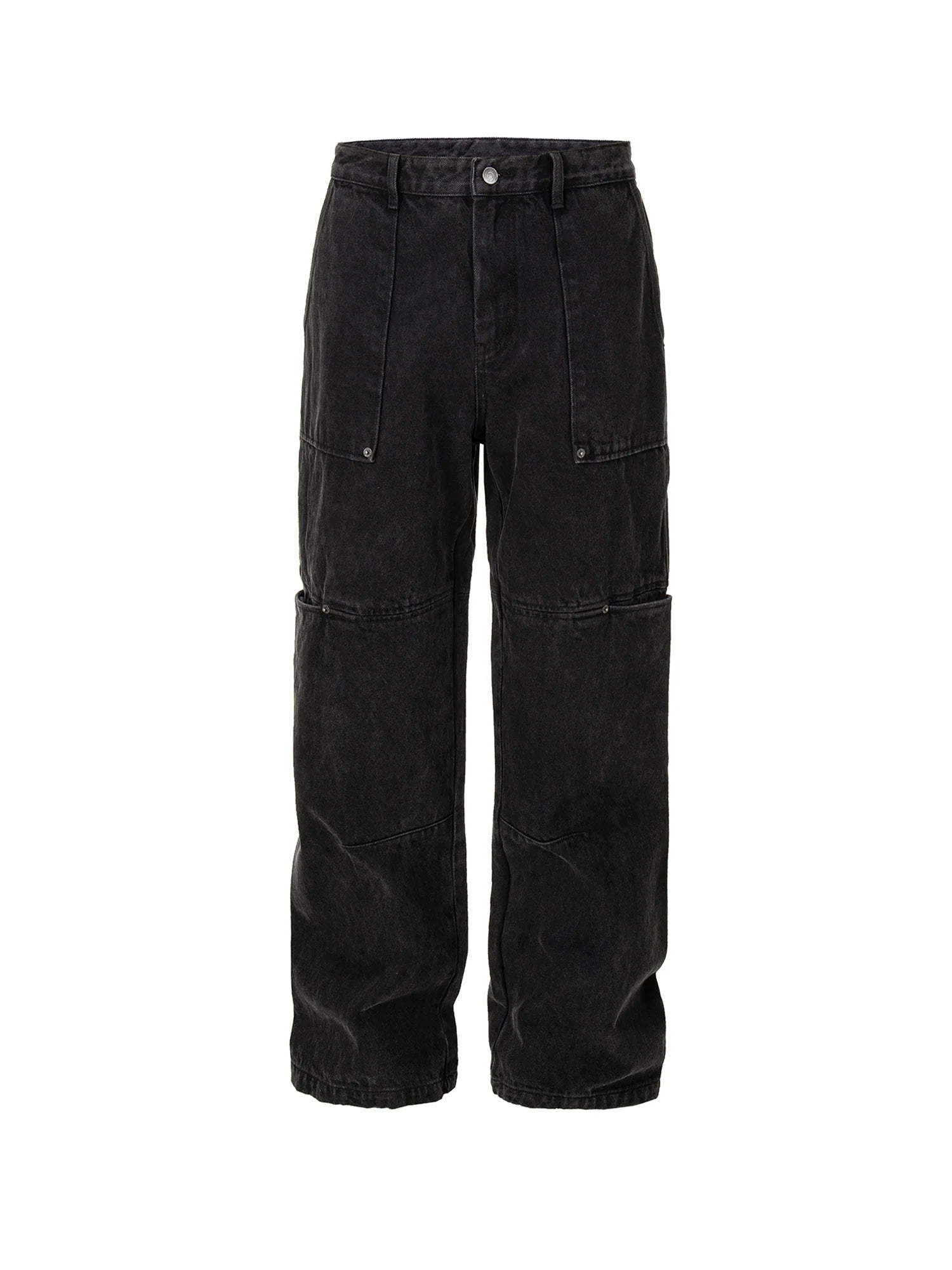 F2CE Washed Panel Multi-Pocket Straight-Leg Jeans
