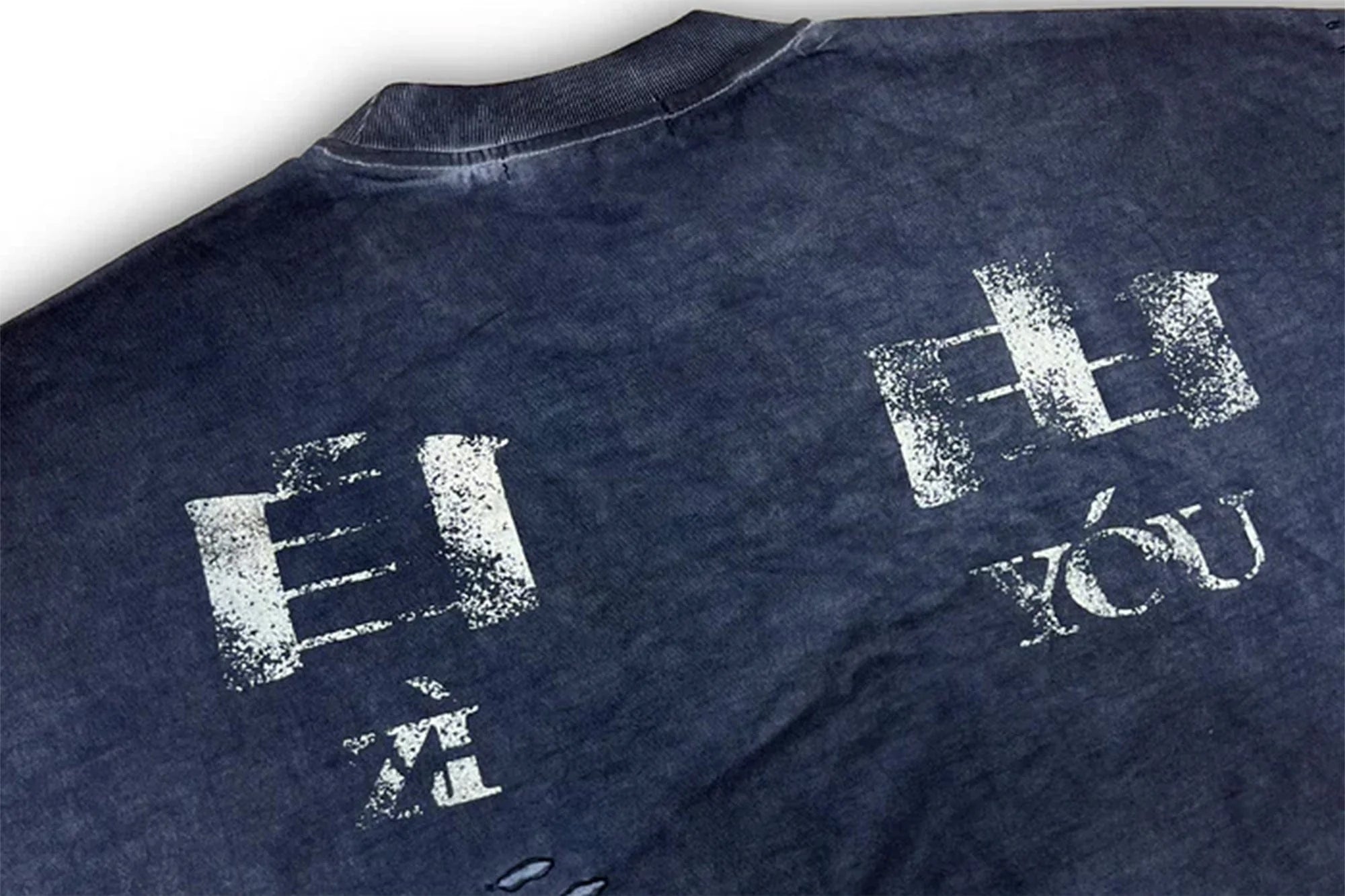 TECNINEGROUP Distressed Blue-Dyed Graphic T-Shirt